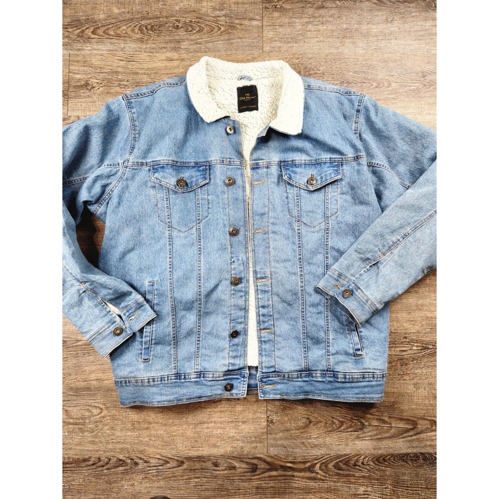 Sherpa Lined Denim Trucker Jacket Old River Mens XL Light Wash Blue Jean Coat